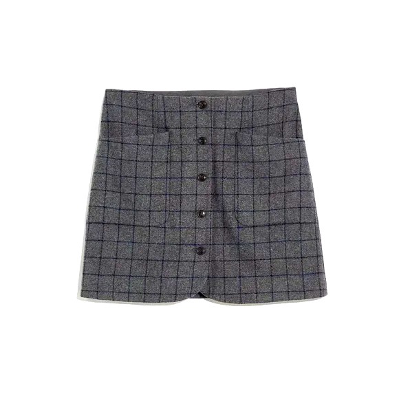Madewell Wool Button-Down Mini Skirt in Windowpane - Picture 1 of 6